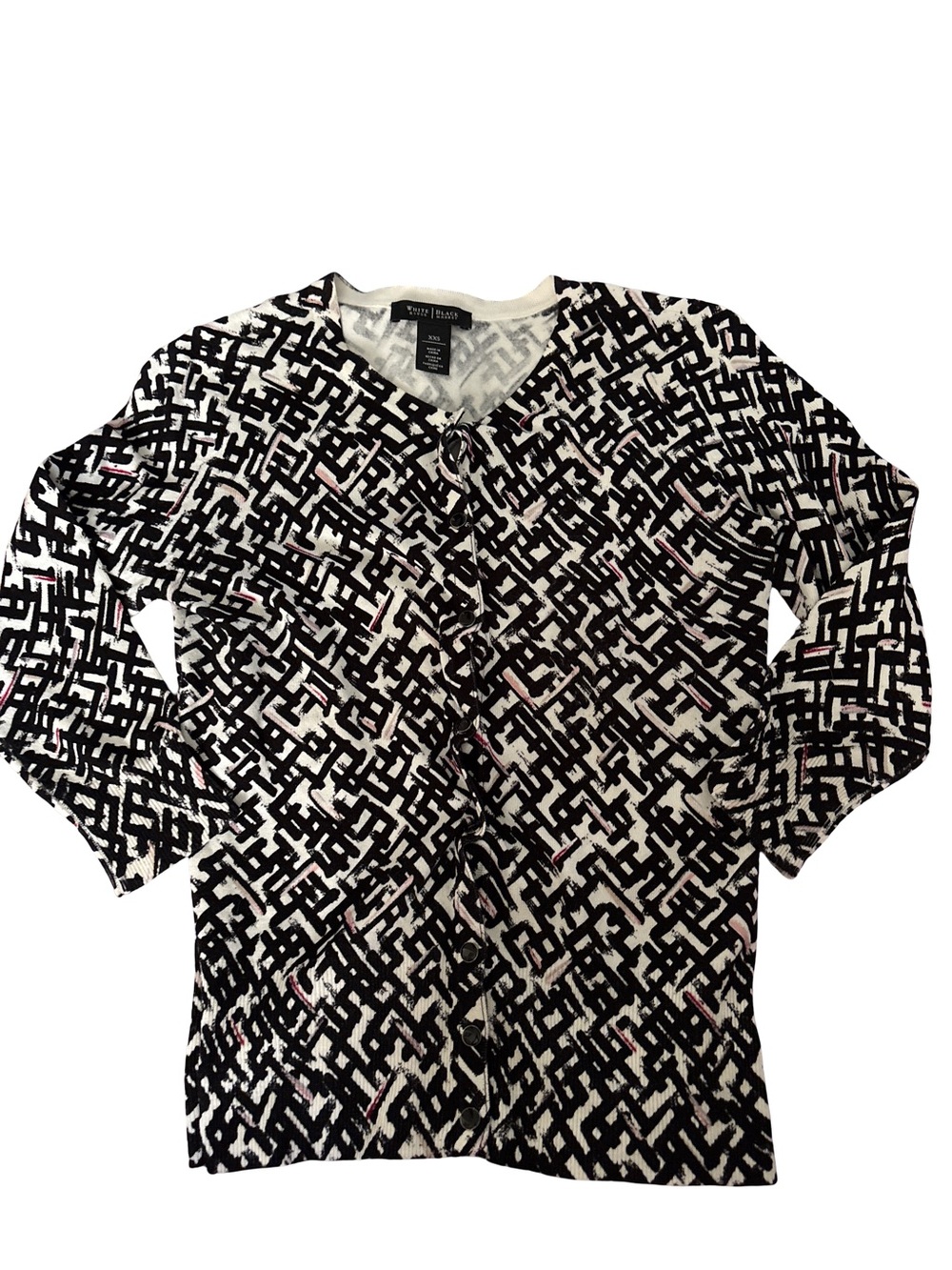 White House Black Market Black & White Geometric Button Cardigan